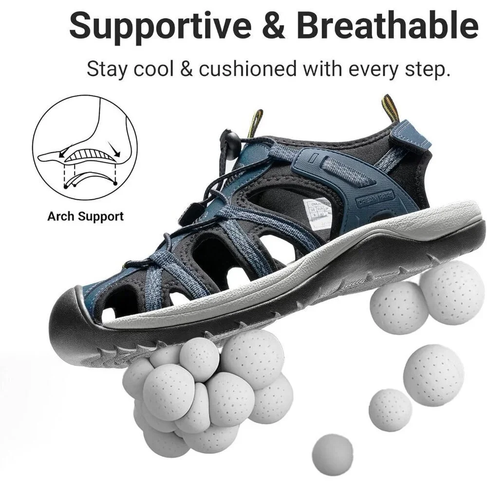 Hiking Sandals Men's Dark Blue Athletic Cushioned Closed Toe Fisherman Shoes